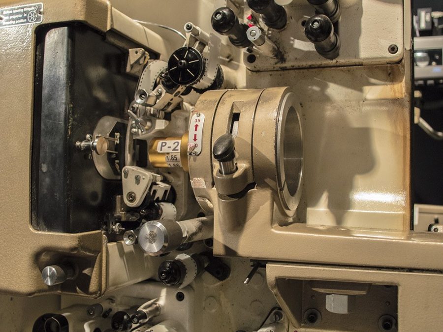 Vintage 70mm film projector mechanism, close detail